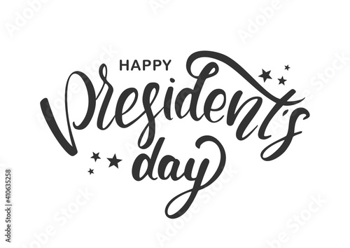 Handwritten lettering of Happy Presidents Day isolated on white background.