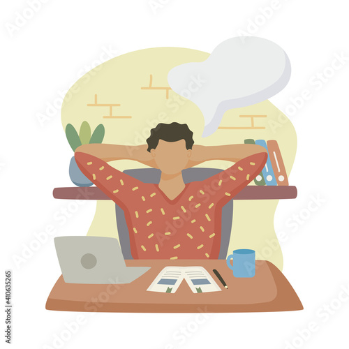 man dreaming in the office with laptop character