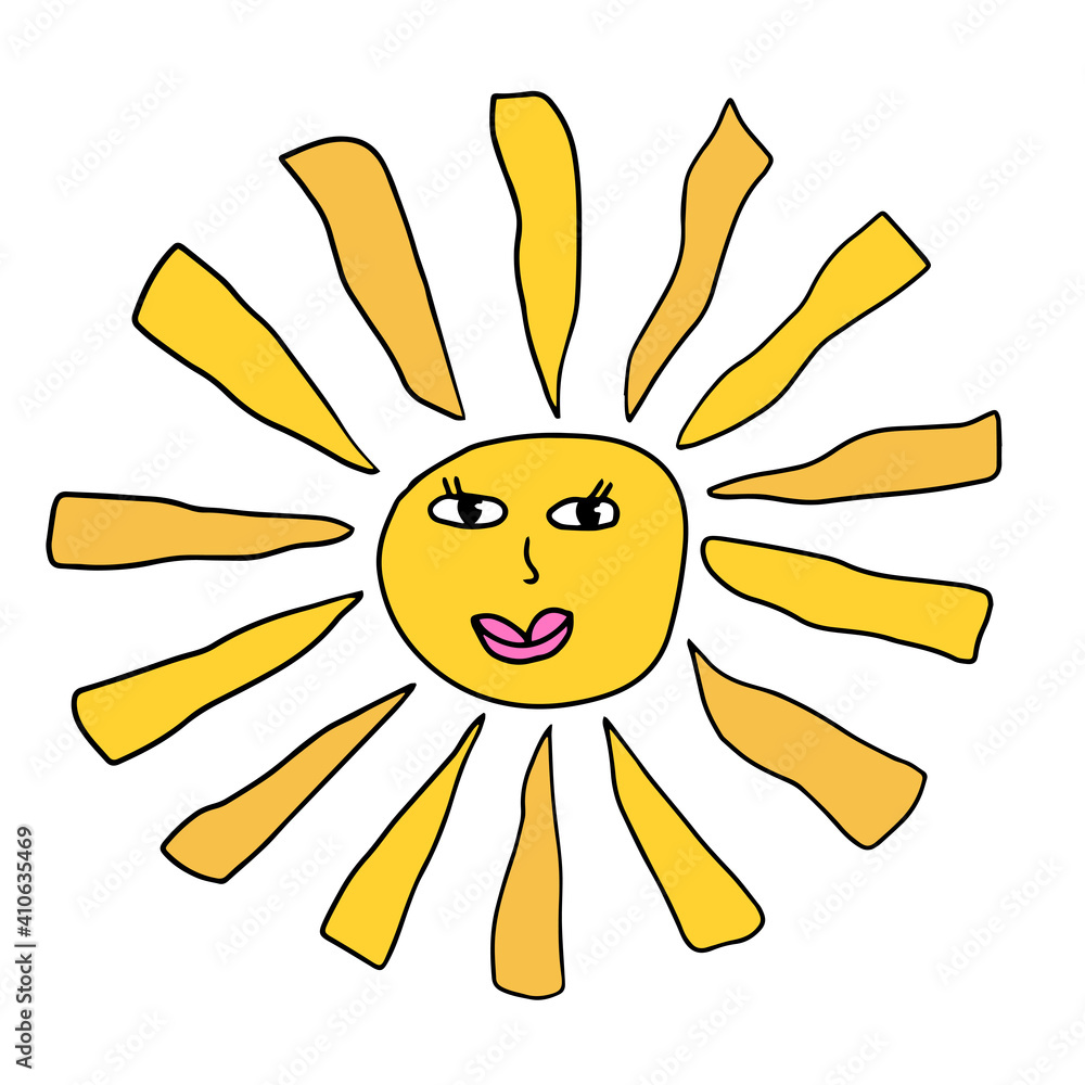 Cartoon linear doodle retro happy sun isolated on white background. Vector illustration. Cartoon linear doodle retro happy sun isolated on white background. Vector illustration.
