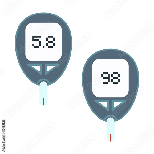 Vector glucometer - an electronic device for self-determination of blood glucose levels. Medical testing tool for people with diabetes. Flat stock vector illustration isolated on white background.