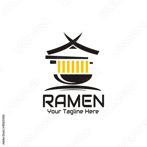 illustration vector graphic of noodle house on the black bowl, perfect for ramen, noodle, fast food, restaurant, resto, cafe, etc.