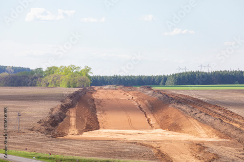 Road building construction site. Large soil recultivation procsess. photo
