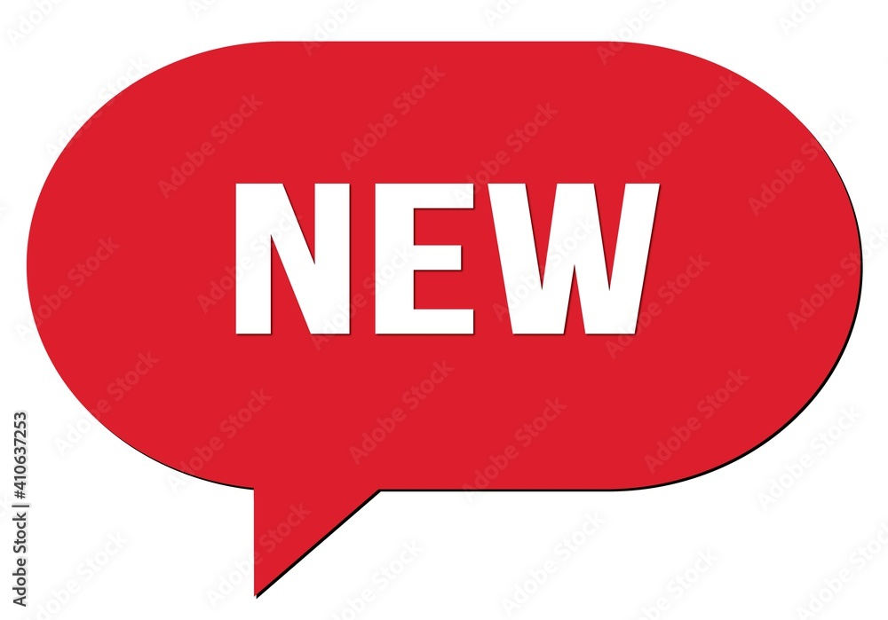 NEW text written in a red speech bubble NEW text written in a red speech bubble