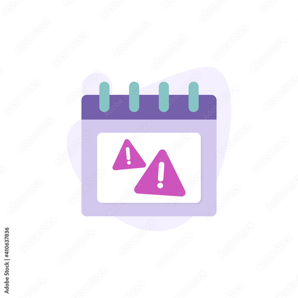 a concept of scheduling icon, deadline warning, alarm or notification. illustration of calendar symbol and exclamation mark. flat style. vector design element a concept of scheduling icon, deadline warning, alarm or notification. illustration of calendar symbol and exclamation mark. flat style. vector design element