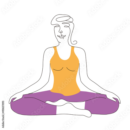 
Young woman sitting on the floor in the lotus position. Line art drawing .Vector available.
Stylized Illustration with continuous line drawing  design. Vector available.