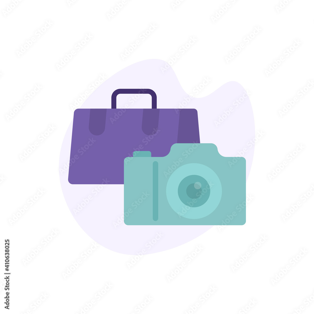 a concept for a photographer or videographer job opening icon. illustration of a briefcase for work and a camera. flat style. vector design element a concept for a photographer or videographer job opening icon. illustration of a briefcase for work and a camera. flat style. vector design element