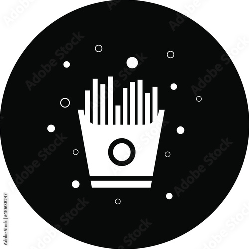 French fries Icon. stick chips, French fries in paper. Potato chips icon in vector illustration and flat design.