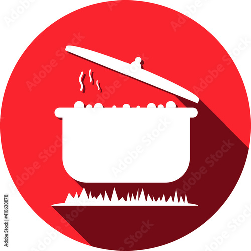 Cook food Icon. Boiling on fire, cook food menu, cook with fire icon. vector, illustrator, flat style icon with black shape, two color, color circle and gradient shape.