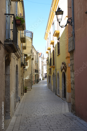 A narrow street in Nusco  a medieval village in the province of Avellino  Italy.
