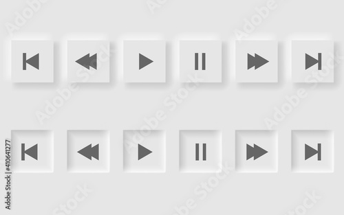 play buttons, neomorphic style white player. trend 2021