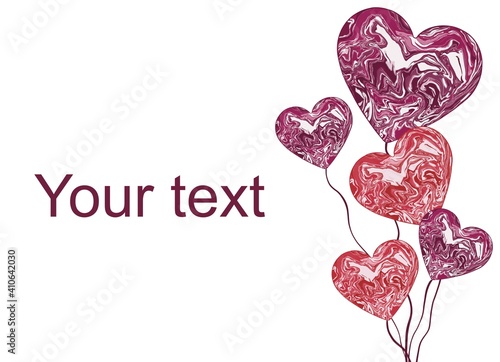 Red and pink balls in the shape of a heart. Design for a happy Valentine's Day banner. Space for the text.