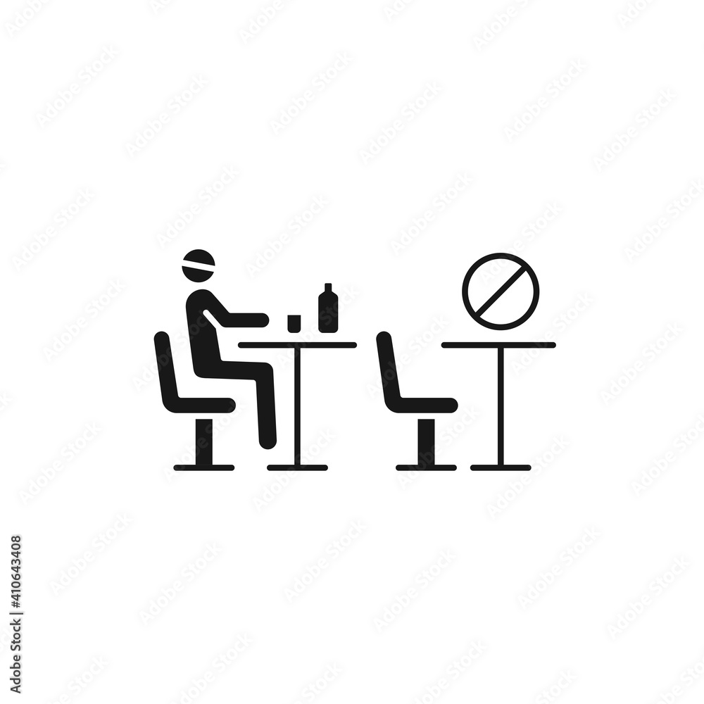 Man sitting in cafe black glyph icon. Safe travel. Pictogram for web, mobile app, promo. Man sitting in cafe black glyph icon. Safe travel. Pictogram for web, mobile app, promo.