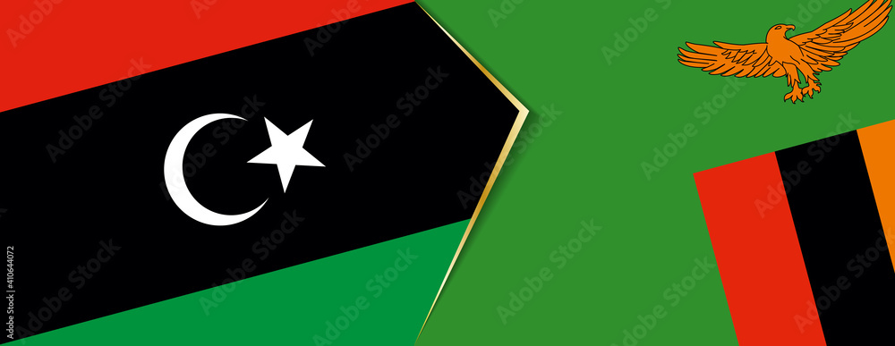 Libya and Zambia flags, two vector flags. Libya and Zambia flags, two vector flags.