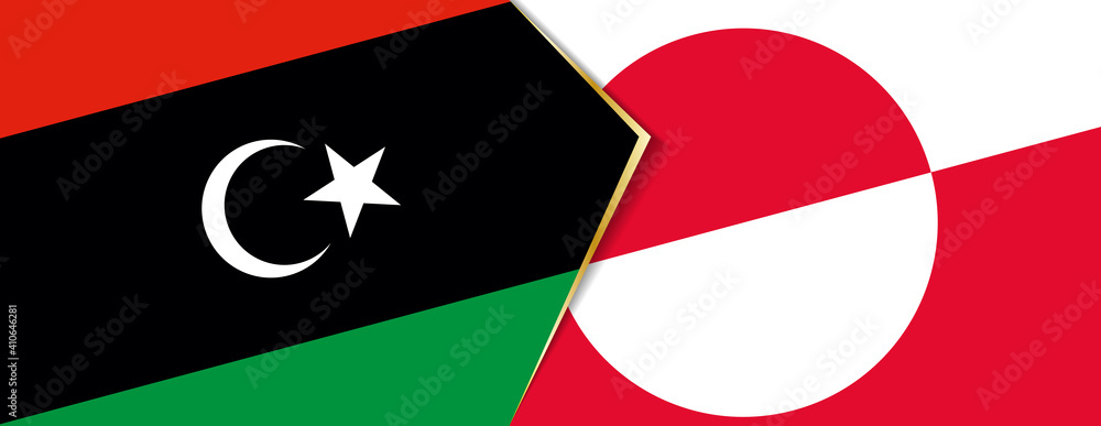 Libya and Greenland flags, two vector flags. Libya and Greenland flags, two vector flags.