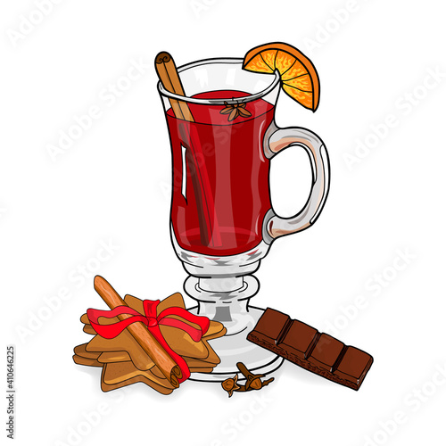 set of design elements mulled wine. Hand drawing. Vector illustration.