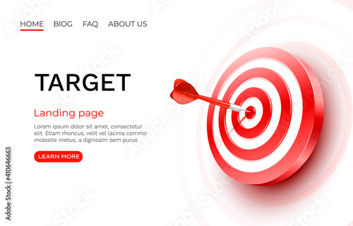 Target landing page, banner business 3d icon. Vector photo