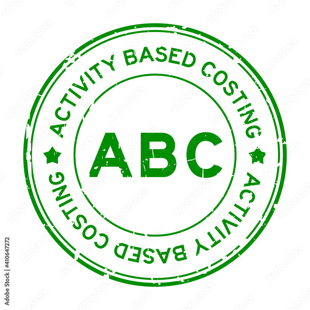 Grunge green ABC (abbreviation of activity based costing) word round rubber seal stamp on white background Grunge green ABC (abbreviation of activity based costing) word round rubber seal stamp on white background