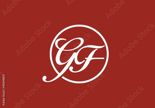 Red white GF initial letter logo