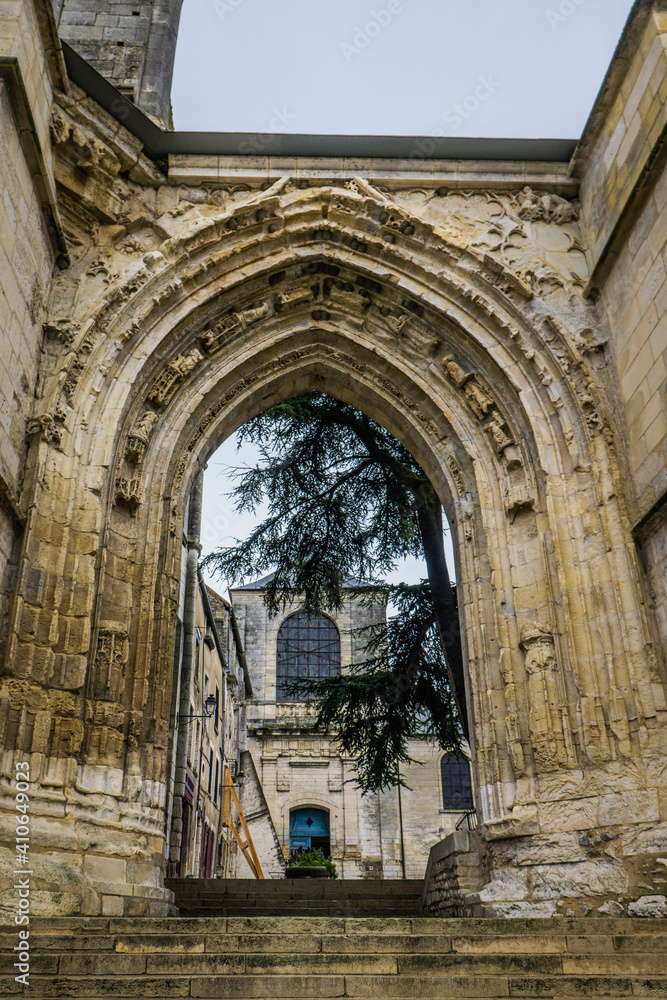Gothic arch, remains of the medievalcluniac priory of la Charité sur Loire, located in Burgundy, France