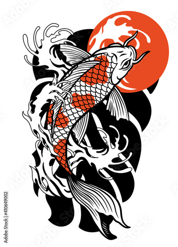 vintage tattoo design of koi fish