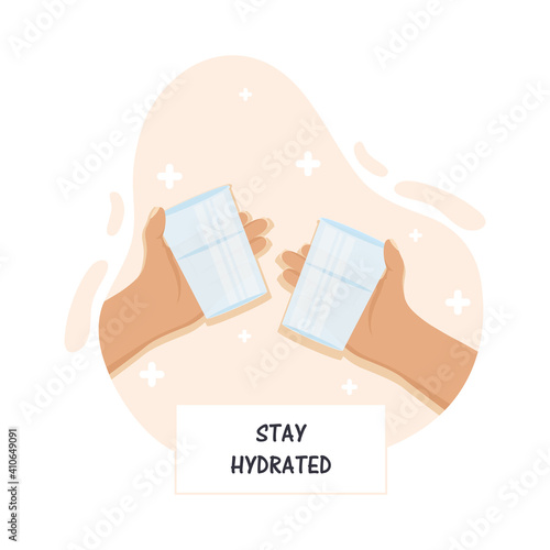 stay hydrated recommendation hands with water glasses