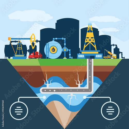 fracking schematic diagram of hydraulic well for oil reservoir