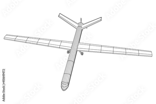 Military drone combat unmanned aerial vehicle. Recon aircraft plane. Wireframe low poly mesh vector illustration.