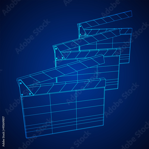 Movie clapper board. Film cinema concept. Wireframe low poly mesh vector illustration