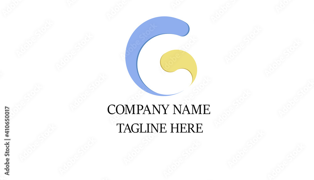 G+yin yang. Elegant and versatile 3d logo, vector icon,  Typography, blue yellow yin yang, like the letter G initial.