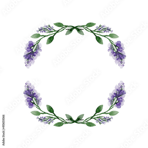 Wreath with watercolour lilac for wedding invitation and cards