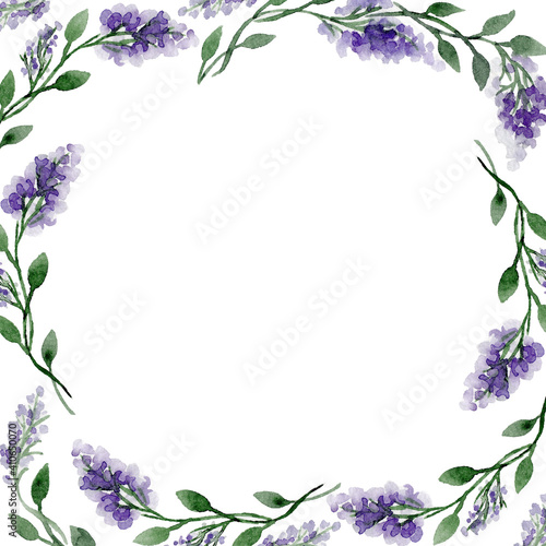 Wreath with watercolour lilac for wedding invitation and cards