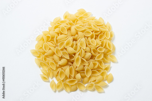Pasta on a white background. Isolated pasta. Flour products