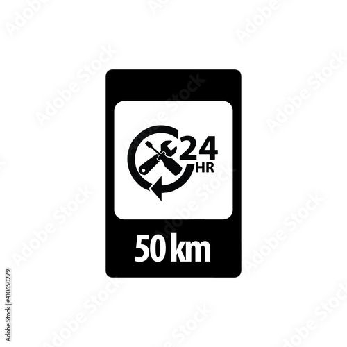 Road sign black 24 hours service cars vector icons