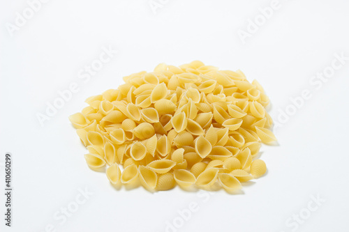Pasta on a white background. Isolated pasta. Flour products