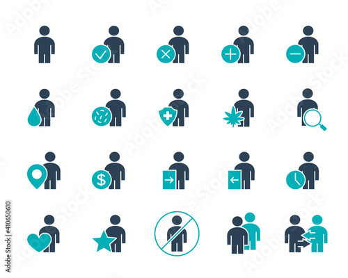 Set of human colored icon. Men with different navigation and more.