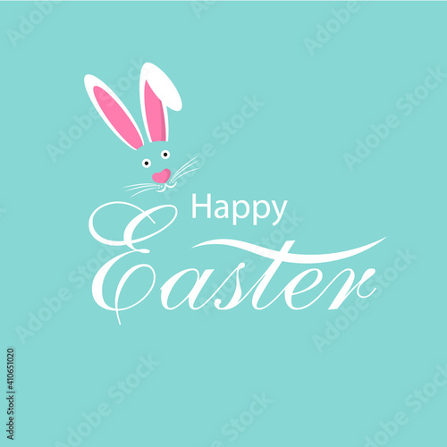 Easter hand lettering and cute bunny  vector art illustration.