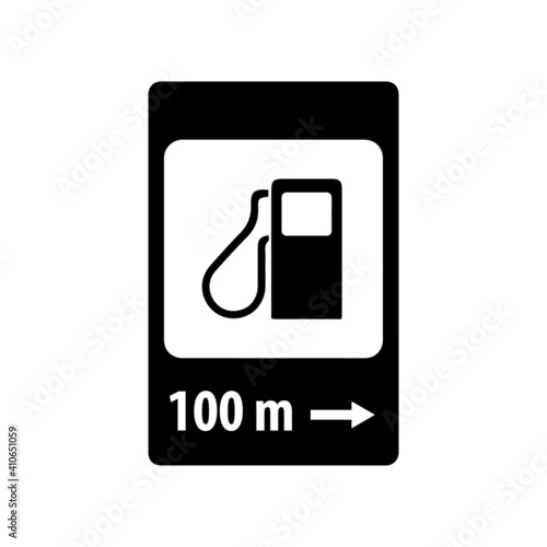 Road sign black refueling through 100 meters vector icons