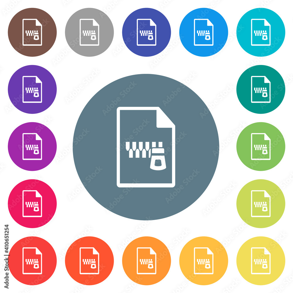 Zipped document flat white icons on round color backgrounds Zipped document flat white icons on round color backgrounds