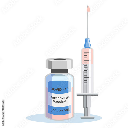 Covid-19 Coronavirus concept. vaccine vial and syringe. pandemic covid-19 outbreak. isolated icon. flat