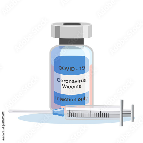 Covid-19 Coronavirus concept. vaccine vial and syringe. pandemic covid-19 outbreak. isolated icon. flat