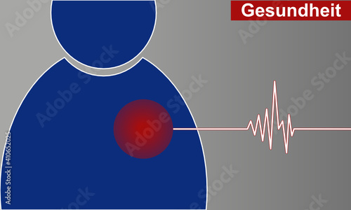 Männliche Personenfigur als Symbol für ein gesundes Herz und einer EKG Sinusrhythmus Anzeige vor grauem Hintergrund