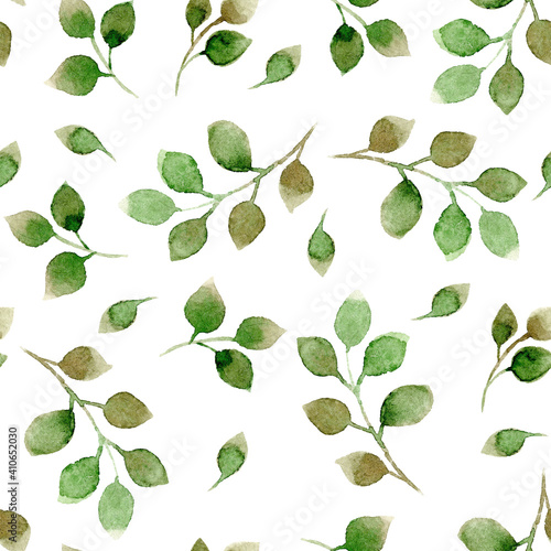 Seamless pattern with Watercolour greenery leafs