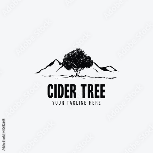Vintage cider tree logo design, Retro cider tree ilustration vector template, cider label
