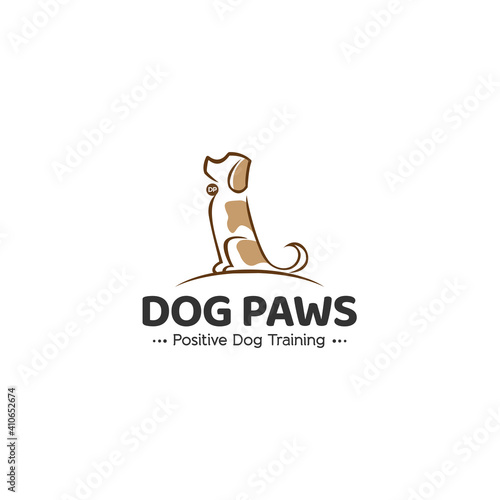 Dog training logo design, dog sitting vector template symbol, pet training business sign