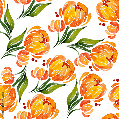 Watercolour seamless pattern with yellow tulips
