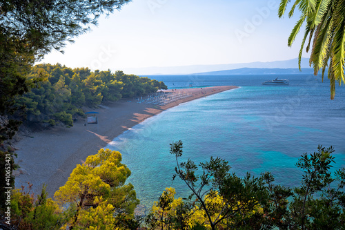 Zlatni Rat famous turquoise beach in Bol on Brac island view