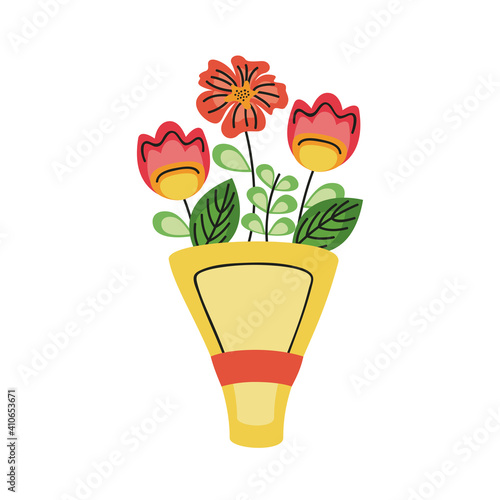 beautiful flowers and leafs bouquet