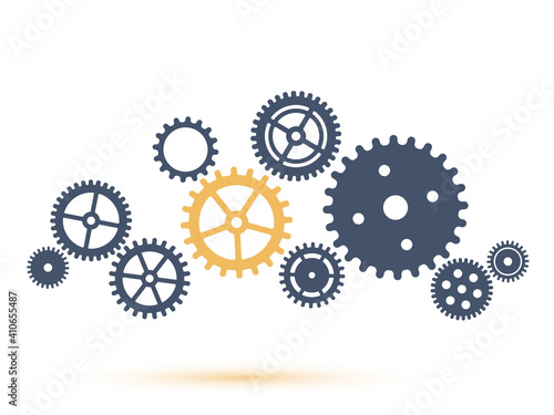 Gear wheel mechanism background. Machine cog technology.