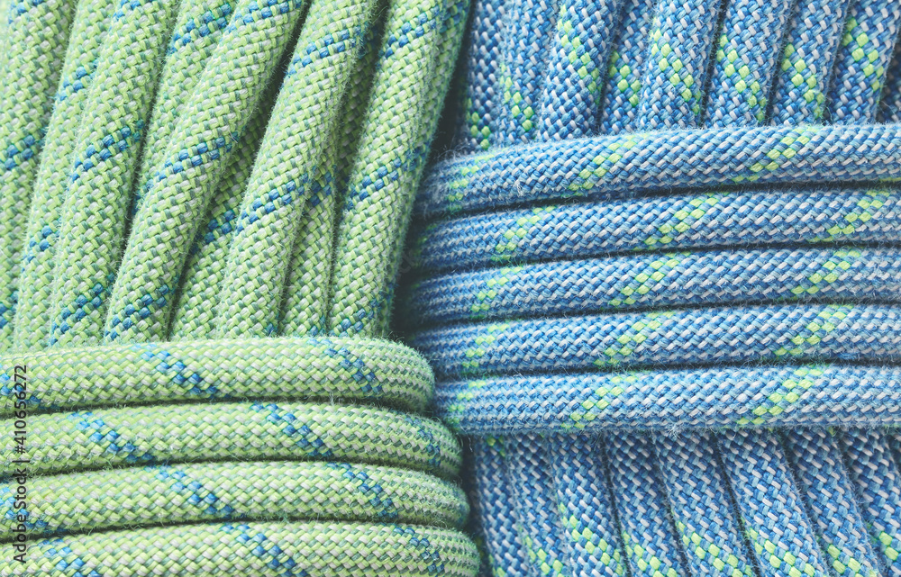 Climbing ropes close up picture, abstract background.