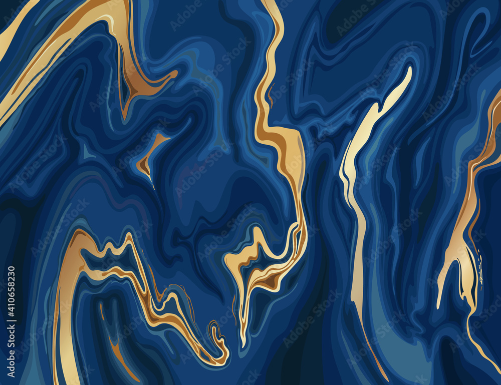 Marbled blue and gold abstract background texture. Indigo realistic liquid marble  wallpaper luxury pattern with golden swirls Stock Vector | Adobe Stock